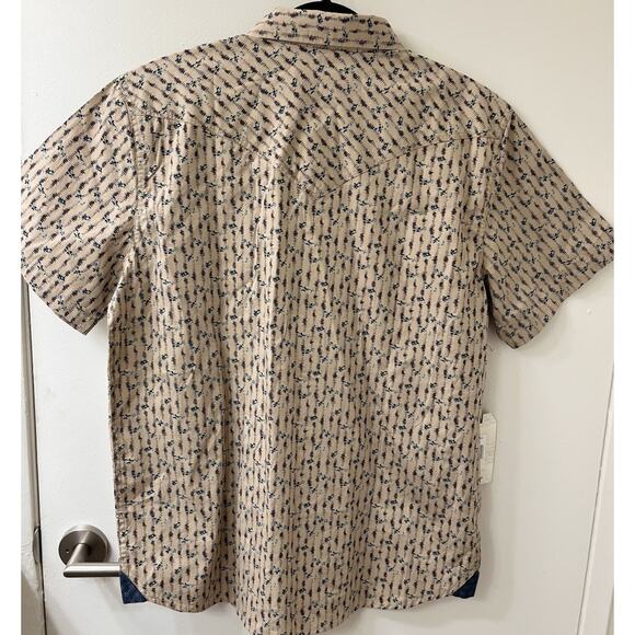 NWT Moon Shine Men Shirt Large Western Short Sleeve Pearl Snap Cotton Tan - Picture 7 of 7